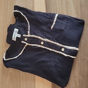 NWOTs Monteau Light Cardigan Black with Cream Lace Trim Size XL